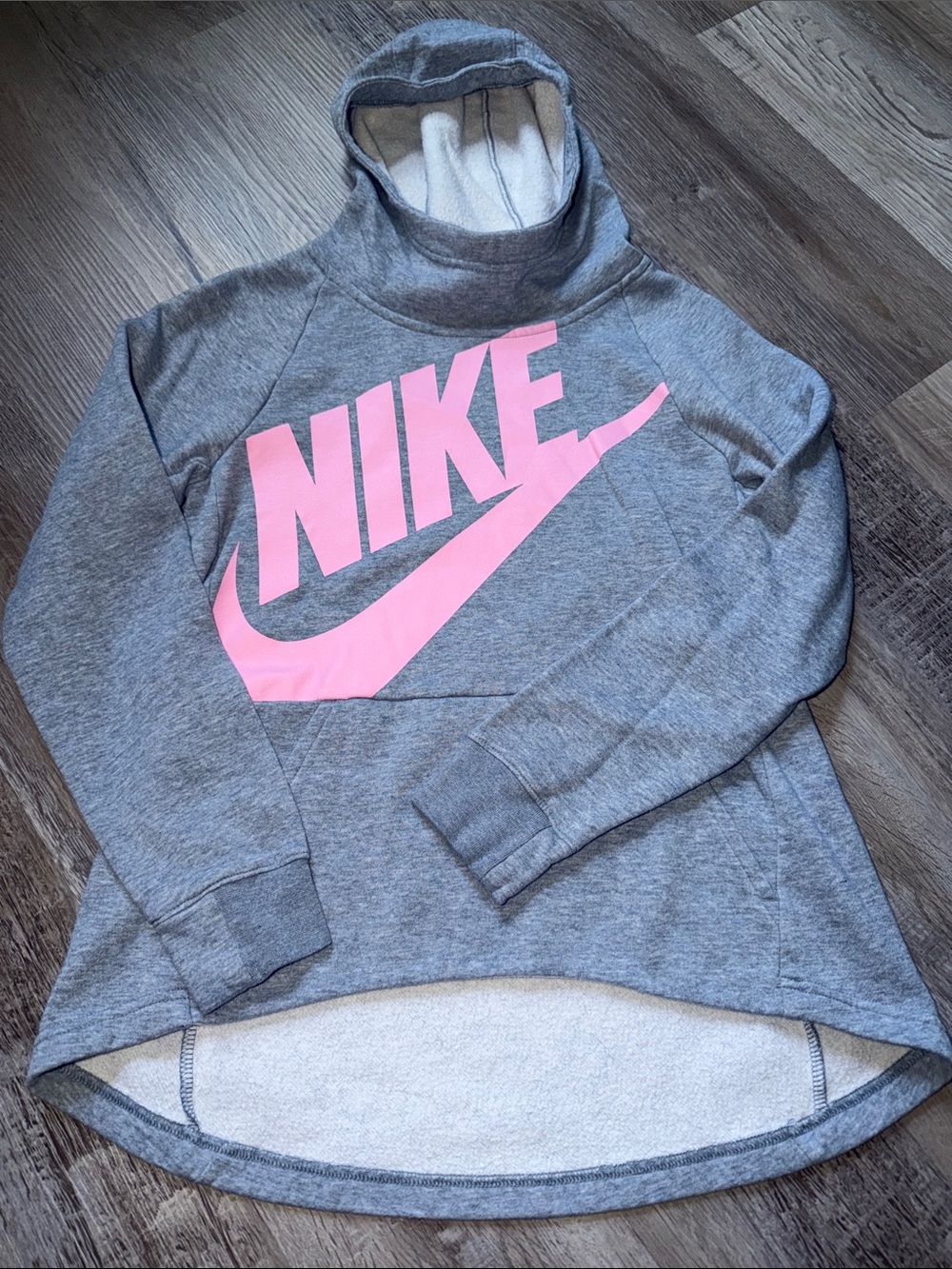 Nike Gray Hoodie with Pink NIKE Swoosh Logo